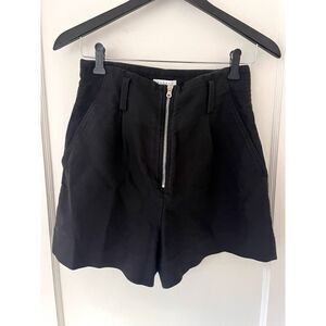 Womens Sandro Paris Gesse Black Cotton Zip Up Shorts High Waisted Size 36
